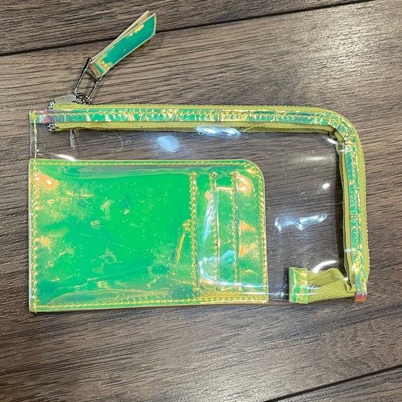 New Urban Outfitters Clear Zipper Pouch Wallet Phone Case w/ Yellow Card Holder - Picture 2 of 7